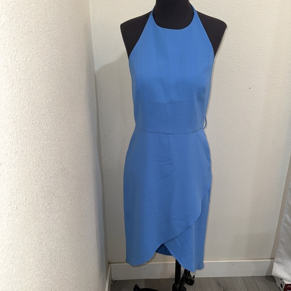 Alice + Olivia Kristy Halter High Low Dress Blue Size 6 Open Back Sleeve Less - Picture 2 of 10